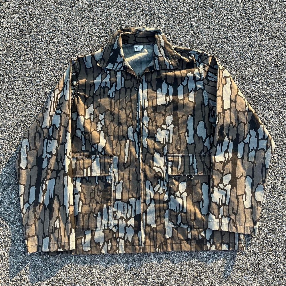 Vintage 1980s AOP Tree Bark Military Surplus Jacket size M